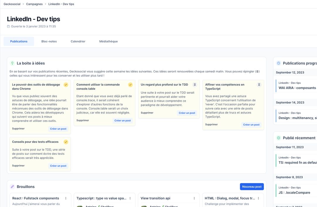 Antoine (@antoine_chlfr) on Twitter photo C'est plus le weekend mais le projet perso avance ! J'utilise GPT-4 pour générer des idées de posts pour les utilisateurs de <a href="/GeckoSocialApp/">geckosocial</a>
Des idées fraîches tous les samedis pour éviter la page blanche ✍️
#SaaS #buildinpublic C'est plus le weekend mais le projet perso avance ! J'utilise GPT-4 pour générer des idées de posts pour les utilisateurs de <a href="/GeckoSocialApp/">geckosocial</a>
Des idées fraîches tous les samedis pour éviter la page blanche ✍️
#SaaS #buildinpublic
