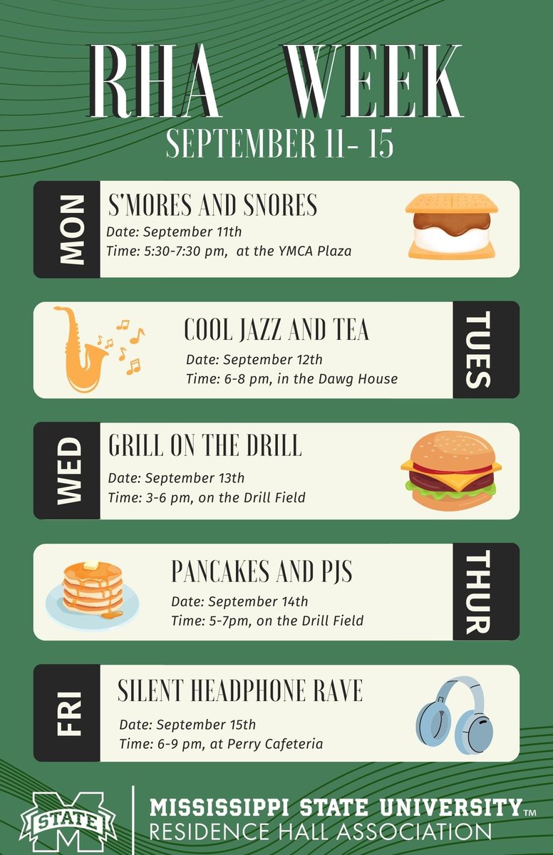 DeiAllard's tweet photo. It's here! Residence Hall Association Week is this week. Free events for our students living on campus in the halls. Enjoy great food and connection with others. I hope to see you there! https://t.co/S3QpVgkZ9C