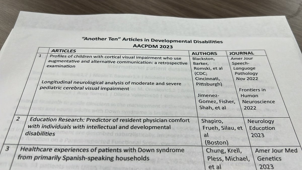 More worlds colliding! #NeuroEd @GreenJournal and some familiar faces (@dretico, @KSFisher) being on this year’s shoutout list of top article in Developmental Disabilities #AACPDM2023!