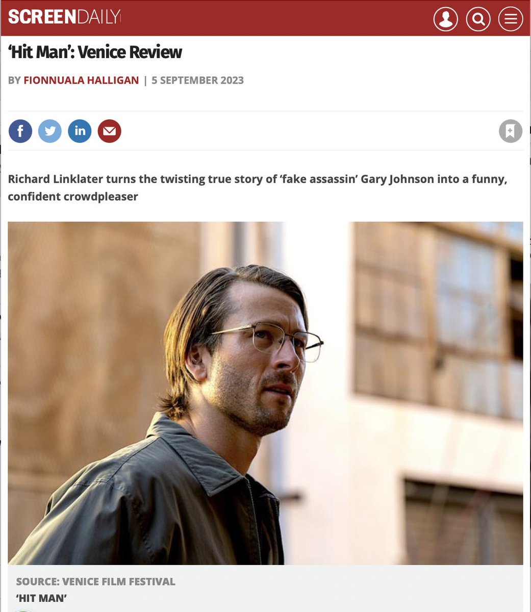 HIT MAN is … a HIT! Check out early reviews of director Richard Linklater’s hot new action comedy that lit up THE VENICE FILM FESTIVAL!  linktr.ee/agc_studios

It stars Glen Powell, Adria Arjona, Retta, Austin Amelio &amp; Molly Bernard #AGC #AGCstudios #Hitmanmovie