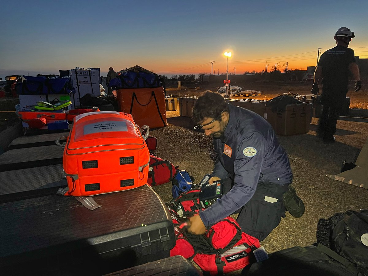 Intense few days with <a href="/UK_ISAR_TEAM/">UK ISAR</a> deploying as part of the British rescue effort to support #Morocco. 62 personnel with 4 search dogs arrived last night, set up base overnight at #Amizmiz and then went out all day on taskings. Well-needed sleep now before more at first light.