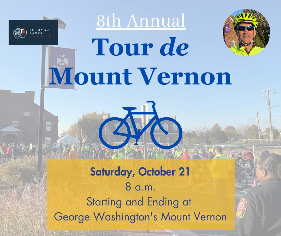 Mark your calendars! The 8th Annual Tour de Mount Vernon on October 21 at 8 a.m. starting and ending at George Washington’s Mount Vernon, is the best event for any bike lover. Register today! #TdMV2023 fairfaxcounty.gov/mountvernon/to…