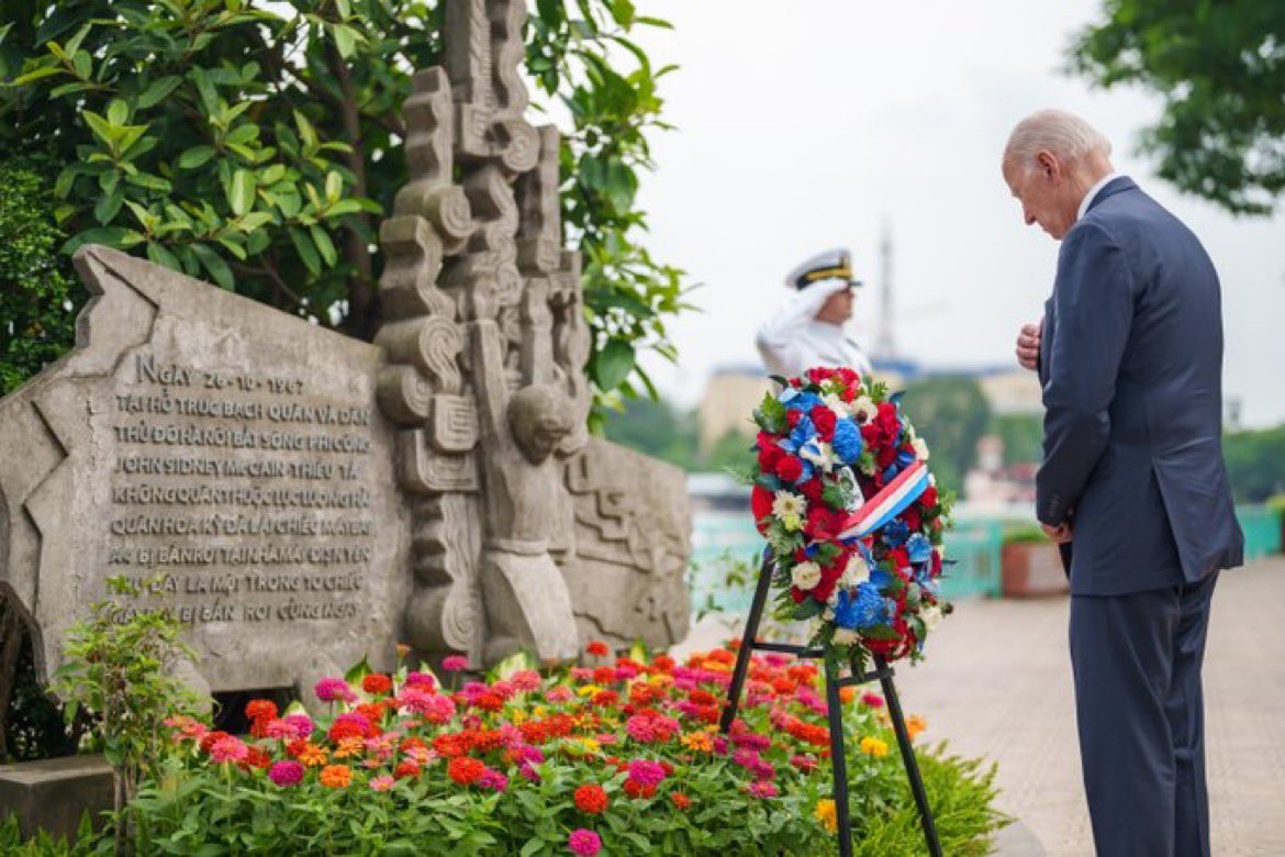 Oralé Résisters President Joe Biden “It was here where a Navy lieutenant commander by the name of John McCain was shot down in his Skyhawk. I went to pay my respects. And to remember my friend. Even though John is not with us, he left us pretty clear instructions: “Believe