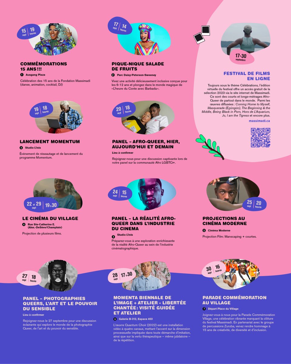 massimadi's tweet photo. 📷 Expo en plein air, films afroqueer, Pique-Nique Salade de Fruits, et la Parade Commémoration Village. Découvrez notre programmation en personne et en ligne ! 🎉 #Massimadi15 #Afroqueer #Culture https://t.co/MEOQWUJ2eB