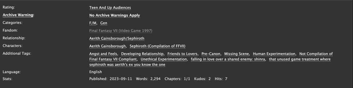 Aerith, Sephiroth, and a reimagining of everything that was and could be. Based on the unused game premise where Sephiroth was Aerith’s ex-boyfriend instead of Zack. Written for the lovely <a href="/aerisephzine/">🌸Aeriseph Zine☄️: COMPLETED</a> 🌸☄️💕

#FFVII #FF7 #aeriseph #Aerith #Cloud