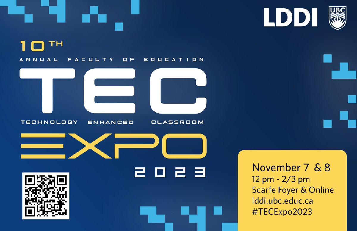 TEC Expo is back! 📢 We welcome proposals for in-person and virtual sessions from staff, faculty, and students. Showcase interesting and innovative uses of technology. For more information visit: lddi.educ.ubc.ca/tec-expo-2023/