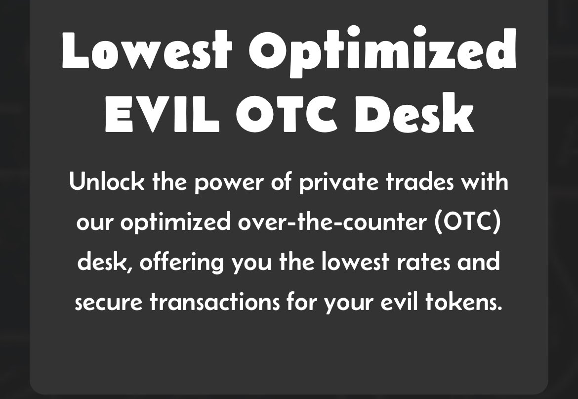 Coming soon 👀 Stay tuned and make sure you are following @doctorevil_io for daily updates and progress on the upcoming OTC desk 💪#EvilArmy @chiqshoes @ProTheDoge
