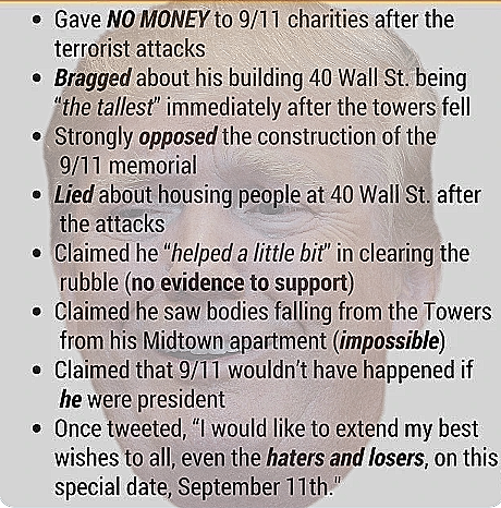 marty_p66's tweet photo. Trump did nothing on 9-11 except brag about the size of his building.
#LiarTrump #TrumpForPrison2024 #DonaldTrumpTraitor #TrumpForPrison https://t.co/4O5G43GoTy