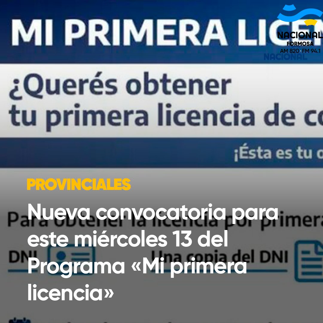 #PROVINCIALES - NUEVA CONVOCATORIA PARA ESTE MIÉRCOLES DEL PROGRAMA "MI PRIMERA LICENCIA"

instagram.com/p/CxEVGC0rvwg/