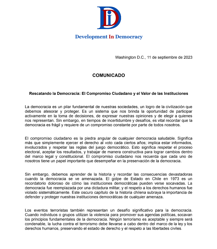 DIDdemocracia's tweet photo. COMUNICADO: 11 DE SEPTIEMBRE. https://t.co/SDRzpc4jzs