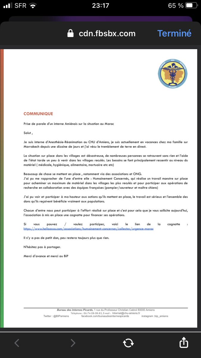 Prise de parole d’un interne Amiénois sur la situation au Maroc 🇲🇦 

#maroc #aide #seisme #seismeaumaroc