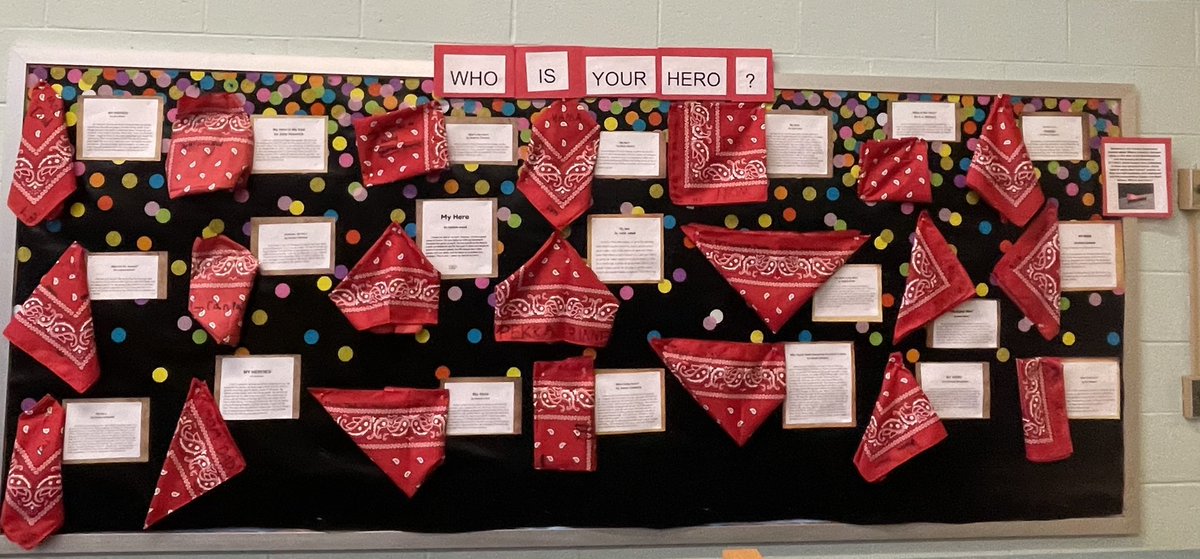 Room 6 learned about the hero, Welles Crowther (the Man in the Red Bandana). They then reflected on their own heroes. Who is your hero? Check out our Red Bandana bulletin board. @BCEagles #beproudbedale #dalecorevalues #medfieldps #NeverForget911