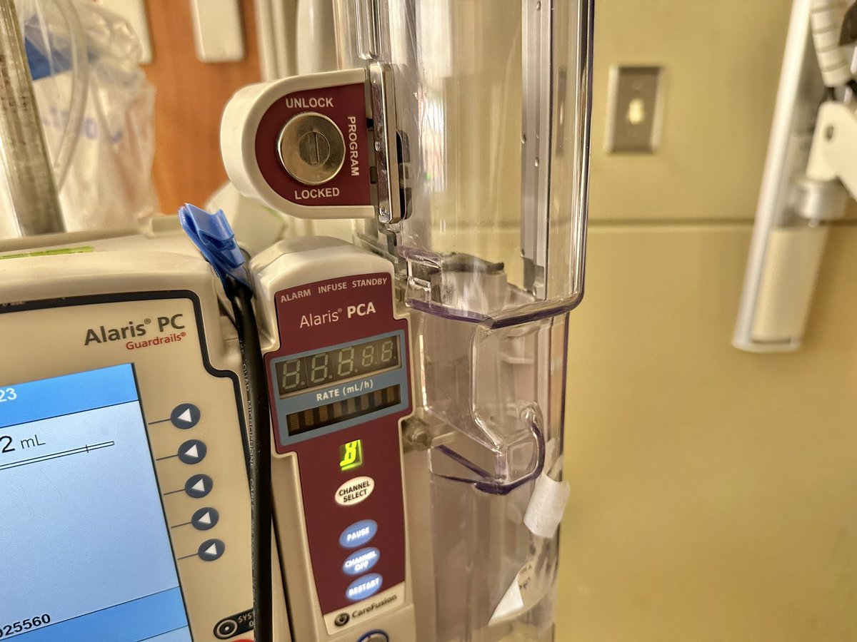 LockPickingLwyr's tweet image. Another gem from the same hospital room. This lock is intended to prevent tampering/abuse/overdose of patient-administered narcotics (i.e., push the button for pain relief). This lock could be all there is between a patient and a dangerous/lethal dose of medication. 😳