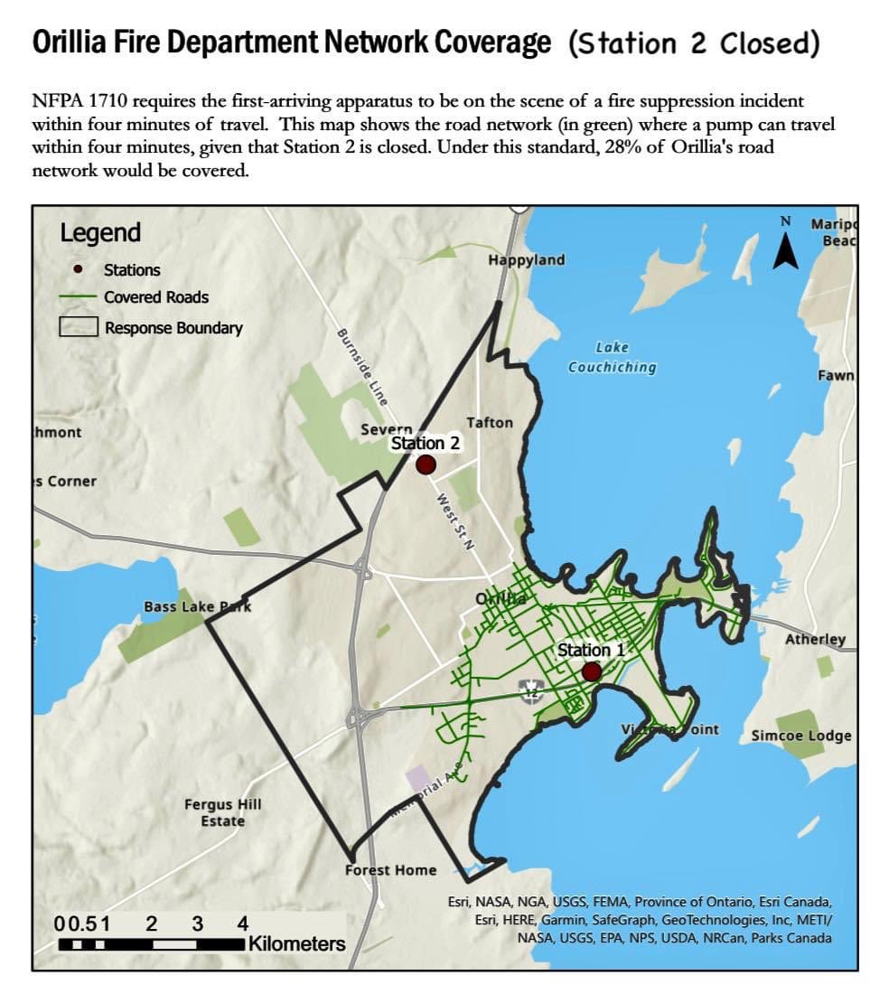 This is what we are talking about when you close Orillia fire Stn 2. These maps show the critical initial 4 min response area. A dramatic 54% decrease. Everyone is less safe.  The Mayor calls it negotiations - we call public safety. <a href="/OrilliaPFFA/">Orillia Firefighters</a> <a href="/IAFFCanada/">IAFF Canada Fire Fighters - Pompiers AIP Canada</a> <a href="/opffa/">OPFFA</a>