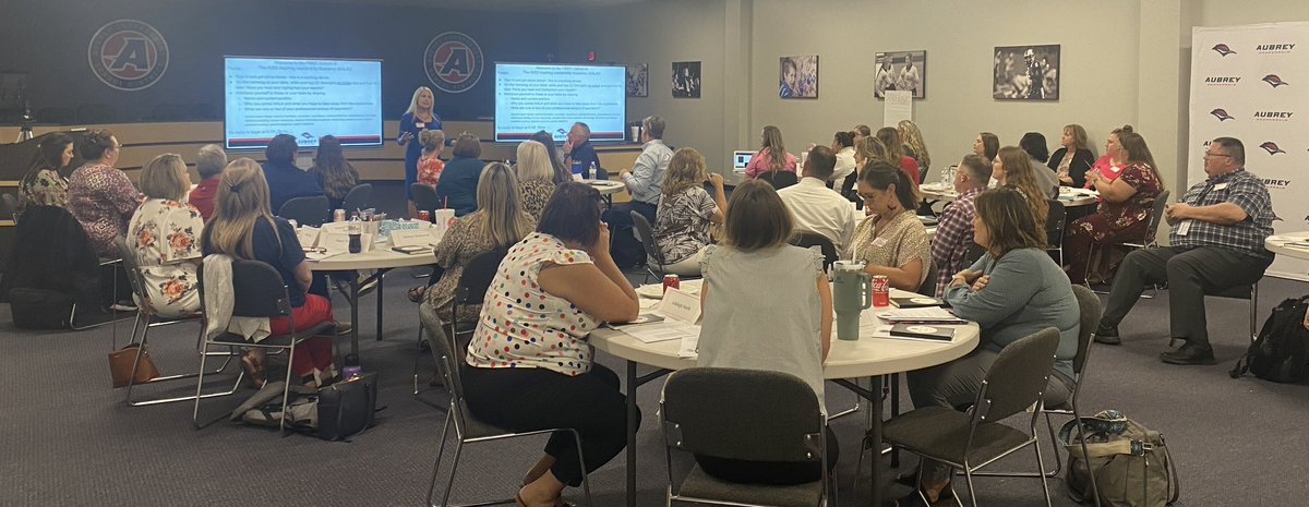 Frogman87's tweet photo. Terrie McNabb is leading the first ever meeting of the AISD Aspiring Leadership Academy.  37 Aubrey ISD employees are beginning a wonderful journey of leadership development.  #Aubreyproud #Inspiringhope. https://t.co/2WqEb1dRjp