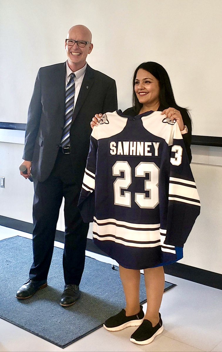 Thank you to the Minister of Advanced Education, <a href="/RajanJSaw/">Rajan Sawhney</a> for joining us on campus today. It was an honour to show off our specialized spaces, learn more about the ministry’s mandate, and send you off with a <a href="/MRUCougars/">Mount Royal Cougars</a>  jersey - you’re welcome to come back for a game!