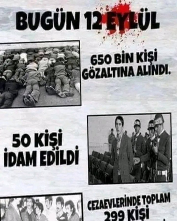 Eylül geçmiş kapımızdan, süpürmüş kalıntılarını ışıkların...

#12Eylül1980 #12EylülFaşistDarbedir #12Eylül #darbe #cunta #KenanEvren #12EylülDarbesi #ErdalEren