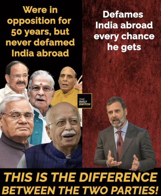 Shehzad_Ind's tweet photo. Difference is clear… 
When the whole world celebrates what Bharat achieved at G20 there was one person running down India on foreign soil.. meeting anti-India elements on foreign soil.. demanding foreign intervention into India..

On the other hand we have had leaders like Atal Bihari Vajpayee who on request of Narsimha Rao ji went & defended India’s positions in UN.. 

Will Rahul Gandhi be gracious to accept what the world is accepting about Bharat’s G20 achievements ?