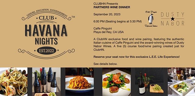 Dusty Nabor Wines (@dustynaborwines) on Twitter photo Wine dinner at <a href="/Caffe_Pinguini/">Caffe Pinguini</a> Wed Sept 20th. Full line up of wines and 5 course dinner! Get your tickets here: clubhavananights.com/news-events Wine dinner at <a href="/Caffe_Pinguini/">Caffe Pinguini</a> Wed Sept 20th. Full line up of wines and 5 course dinner! Get your tickets here: clubhavananights.com/news-events