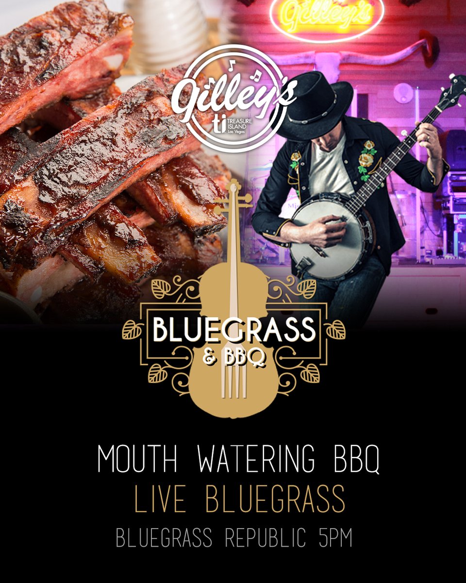 Gilley’s loves to kick off the weekend with Bluegrass & BBQ! Make your way to Gilley’s every Friday and Saturday at 5 p.m. for live Bluegrass and delicious BBQ!