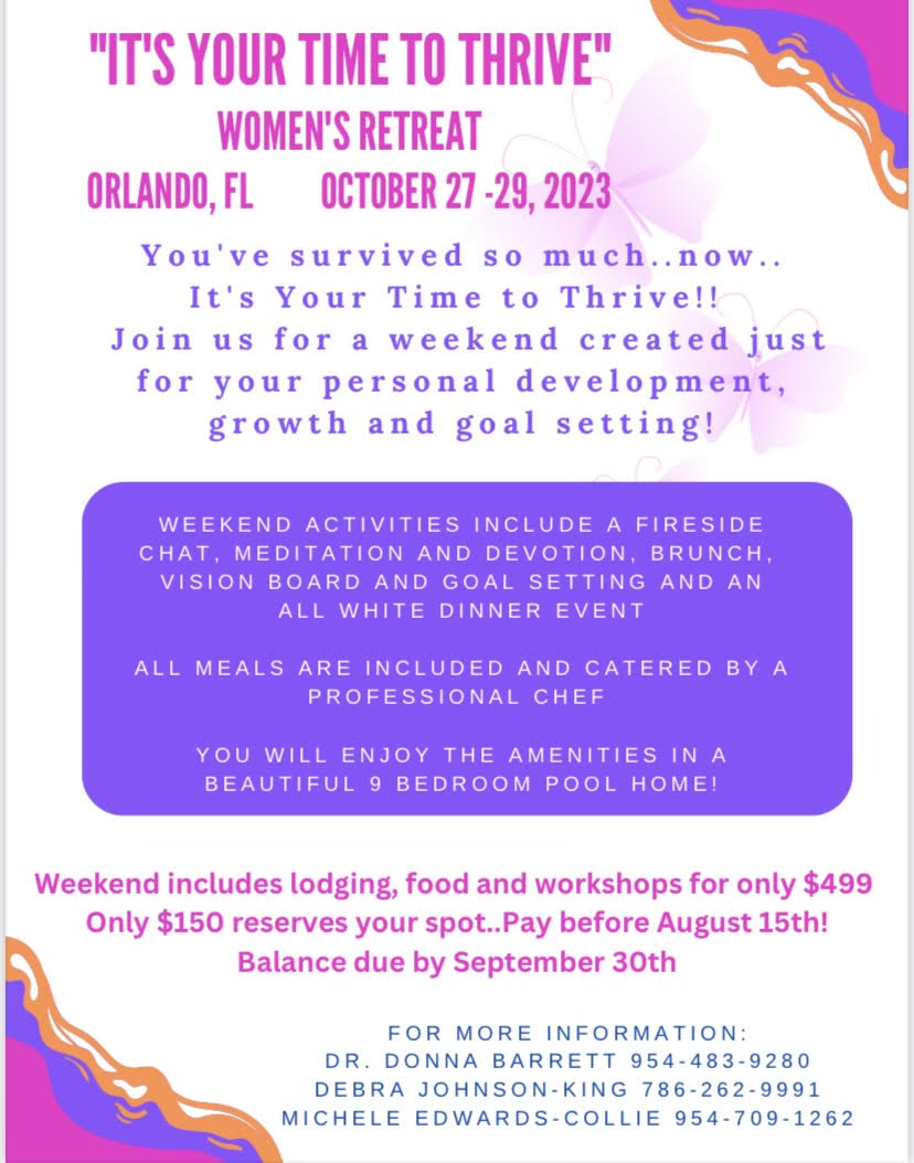 I used to think women were so catty...Gossipers...
But I realized I was just surrounding myself with the wrong crowd. Join the 'It's Your Time to Thrive' women's retreat on October 27-29, 2023.
#womensretreat #retreat #orlando #growth #goals #thrivingwomen #women #love #community