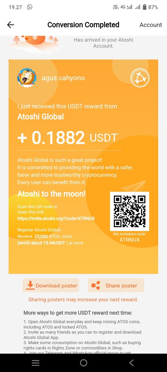 Agustric77's tweet photo. Hey. I am sending you 25,000 ATOS and 5 USDT converting reward.  Come claim it!
https://t.co/4OzMzN6sJK
#AtoshiRewards 
#Atoshitothemoon 
#Atoshiglobal
#atos https://t.co/CZjLoE1WWe