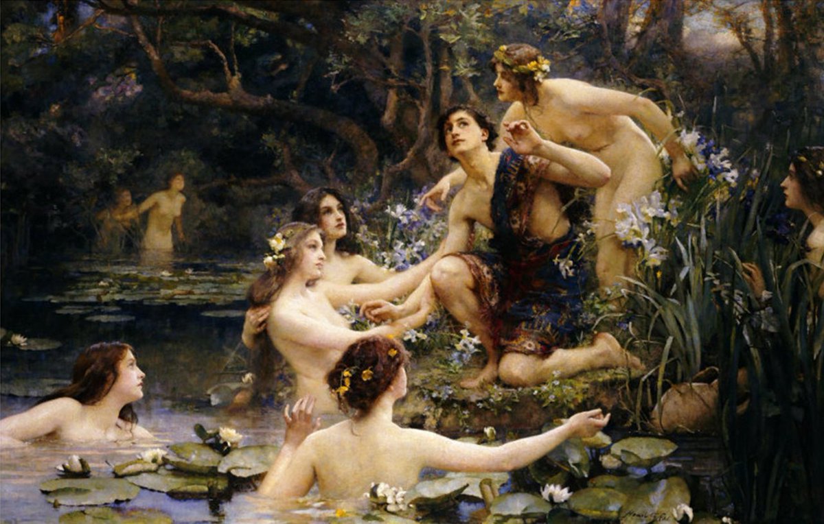 Hylas and the Water Nymphs, by English painter Henrietta Rae (1909). In private collection.