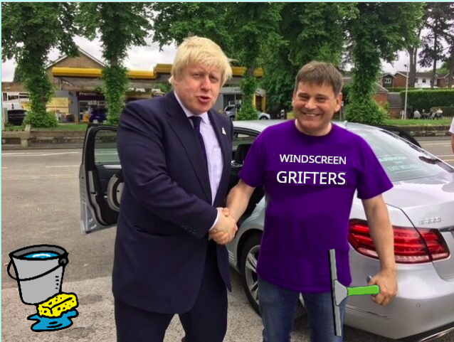 bsd_junkie's tweet photo. Today Boris Johnson stopped to thank a pan-handler who washed his Merc screen at the lights in Ashby-de-la-Zouch.

#andrewbridgen #reclaimparty #pairoftits https://t.co/gquzbJvL2d