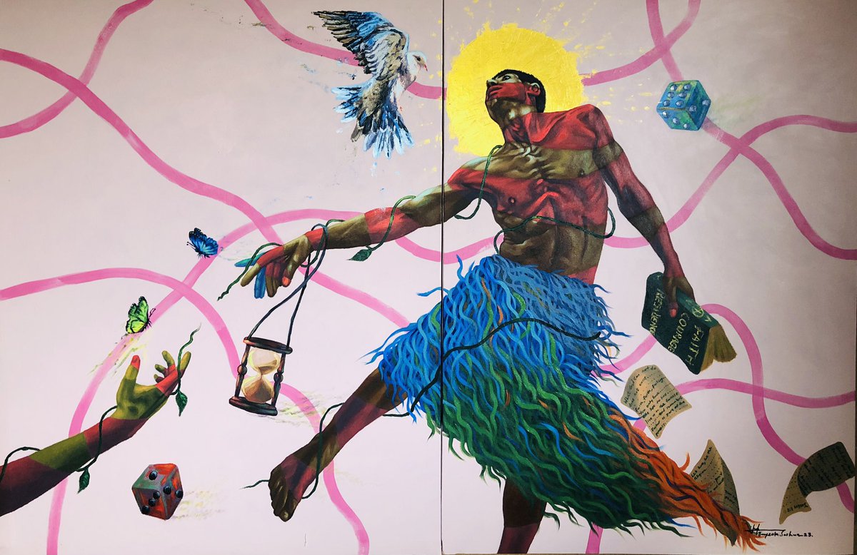 jayeolaJoshuart's tweet photo. Title: True life story “under the series Akinkanju (bravery)”
Medium:acrylic on canvas 
Size:48x74 inches 

#share #Twitter #contemporaryart #explore #artlover #artlovers #art #arthousechannels https://t.co/hbLk2tQ6dZ