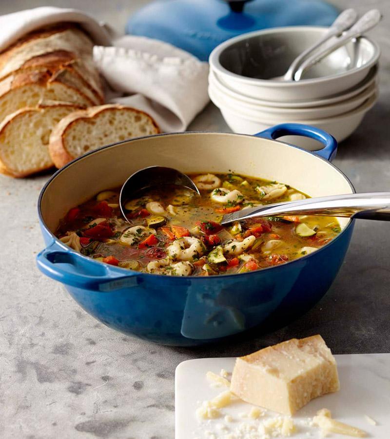 A hearty one-pot meal the whole family will love. Garnish each serving with a spoonful of pesto.

Tortellini and Vegetable Soup: bit.ly/3Zklye8
Le Creuset Soup Pot: bit.ly/3ZbdMTN