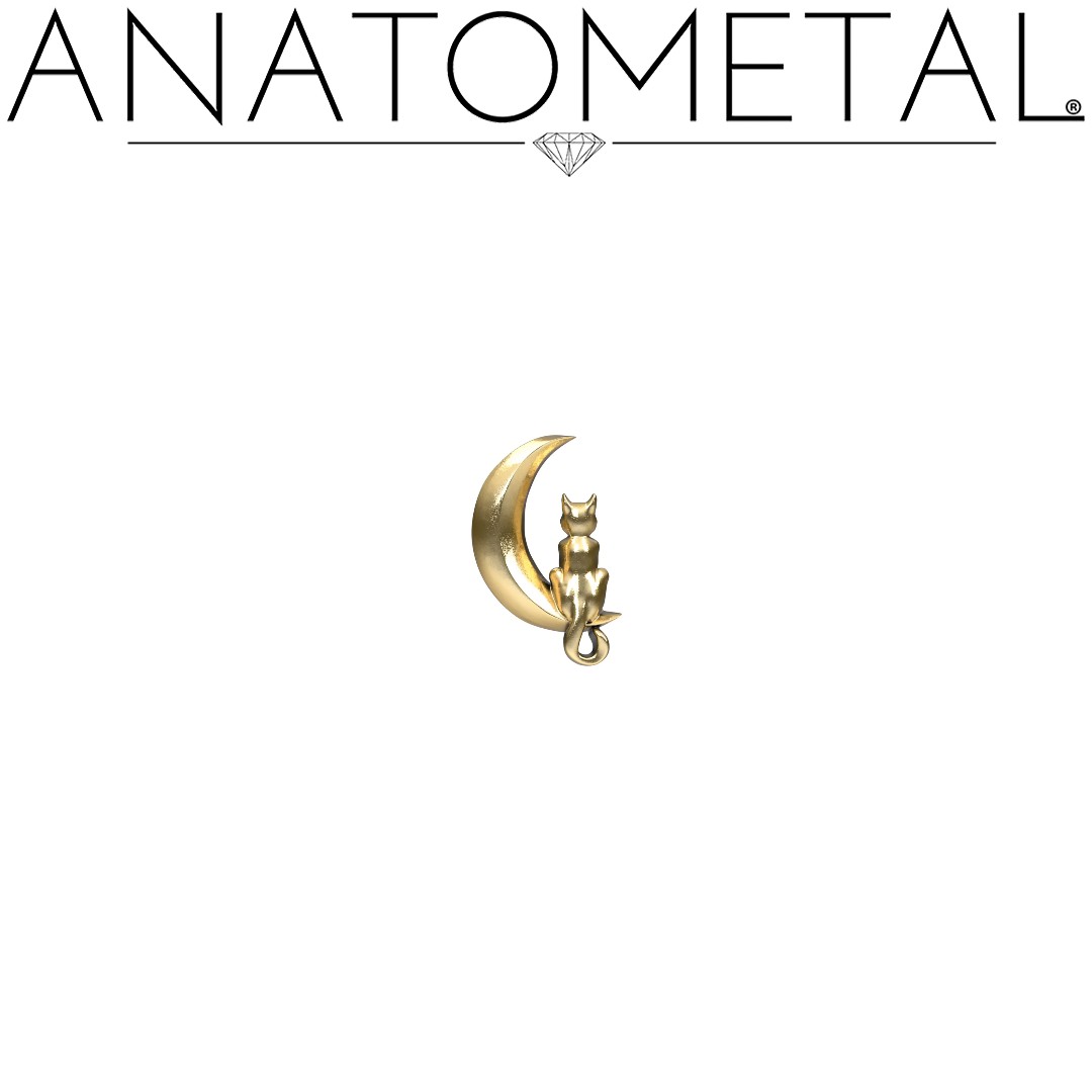 As magic stirs and moonlight wanes, our 18K gold kitty on a crescent moon beckons with a spellbinding meow. 🌙🐱✨ Cat Moon is available in solid 18K rose, yellow, and white gold. 
#Anatometal #18KGold #PiercingPerfection #BodyArtElegance