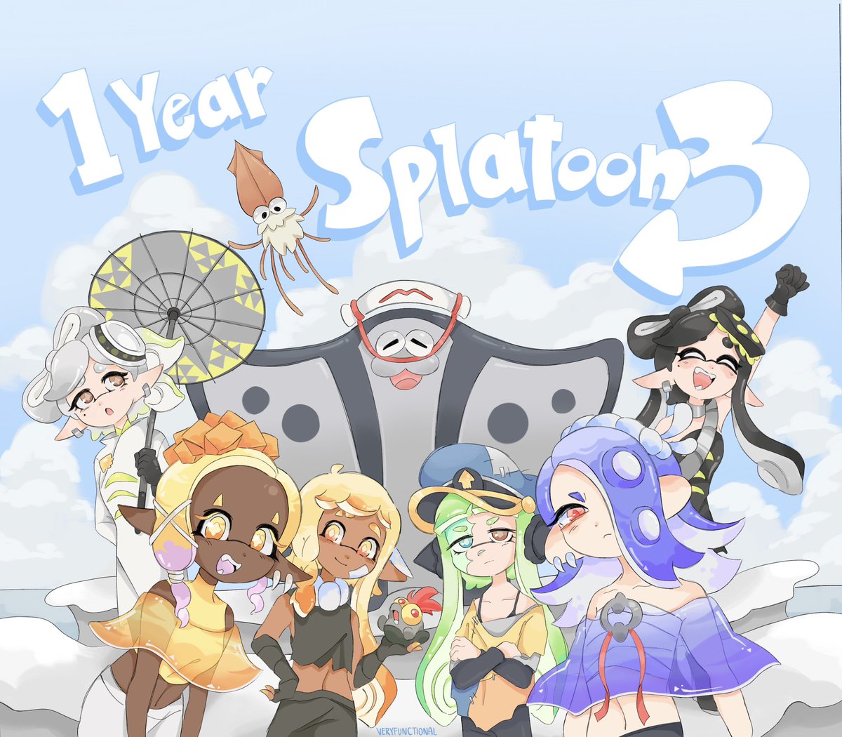 veryfunctional_'s tweet image. Happy one year anniversary Splatoon 3!!!! 🎉🎉 #splatoon #splatoon3 #splatfest #splatoon3anniversary #art