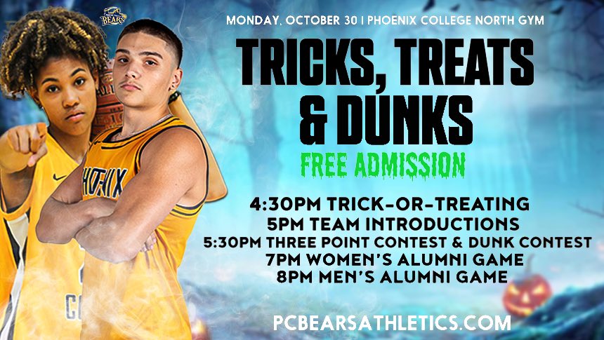 'Tricks, Treats and Dunks’ Set for Oct. 30 in the North Gym pcbearsathletics.com/sports/mbkb/20…