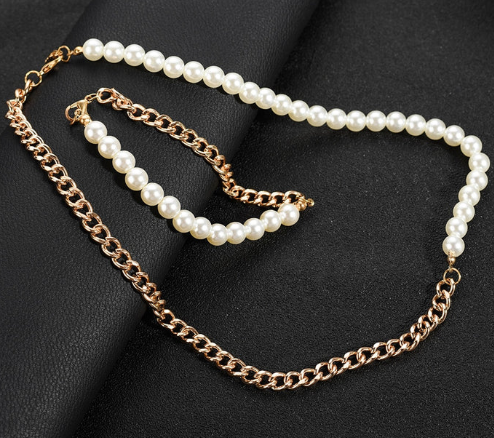 Introducing our Cuban Chain and Faux Pearl Beaded Necklace & Bracelet Crossover Set - the perfect way to add a touch of sophistication and style to any outfit. #pearlsformen #menpearls #menbracelet #menbracelets #menbraceletstyle #mennecklace #mennecklaces #menjewelry