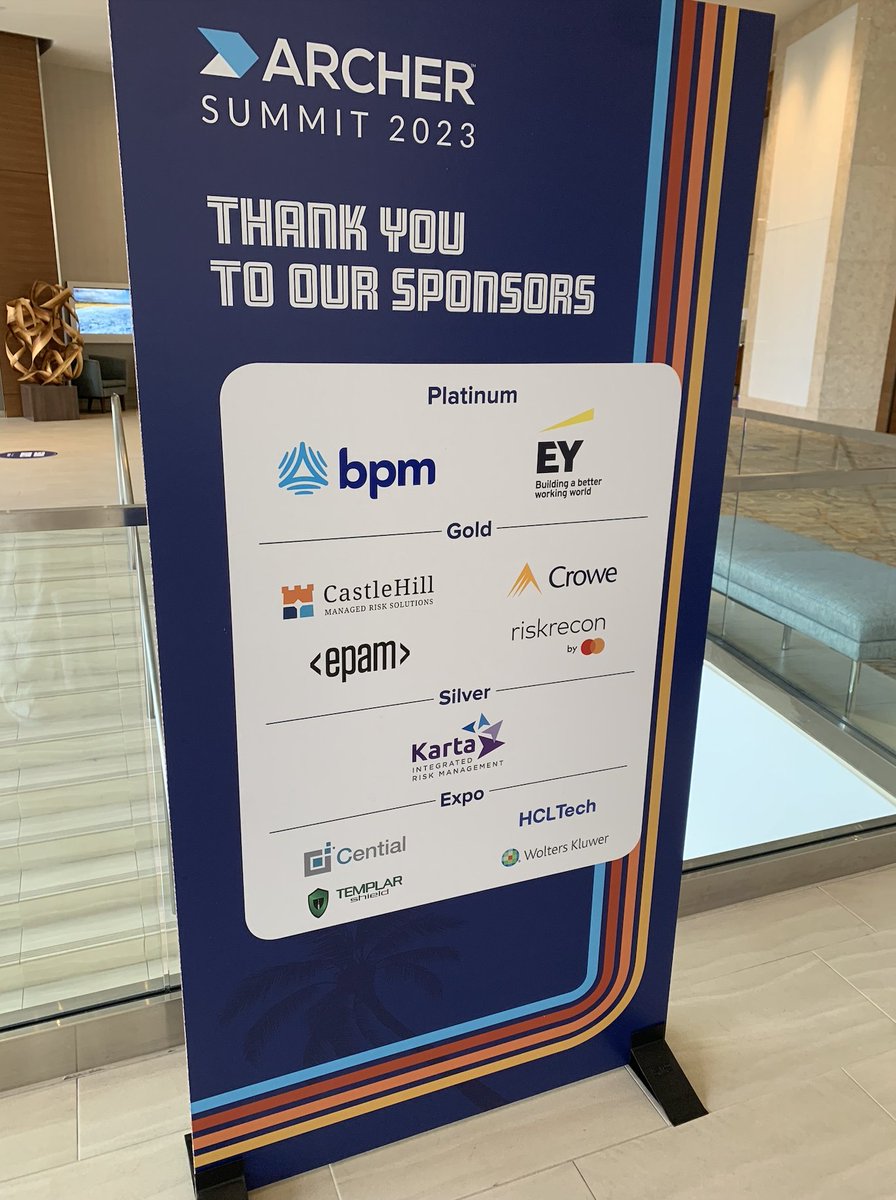 We are so excited to kick off #ArcherSummit 2023 in San Diego today! Thank you to all of our sponsors who help make this event happen. Be sure to stop by their booths and learn about how they can help extend your #ArcherIRM solutions. #riskmanagement