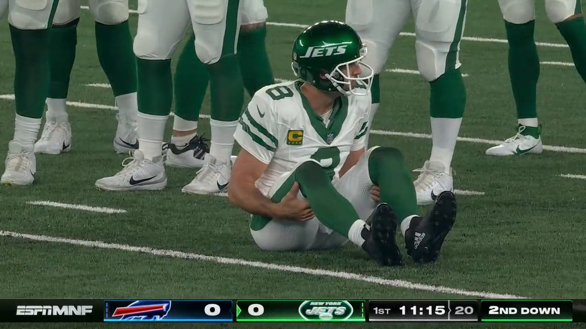 Aaron Rodgers injury during NY Jets vs. Buffalo Bills game at MetLife  Stadium