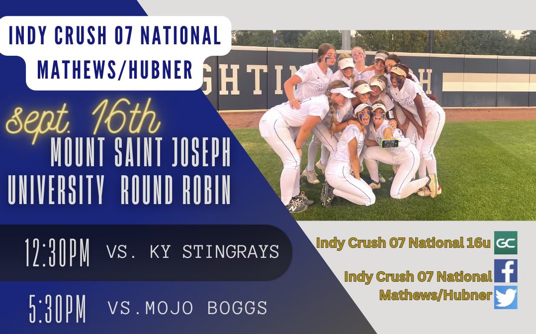 On to the next great weekend!! 
Mount Saint Joseph University Round Robin.    Loaded with talented girls and teams this weekend!!  Gonna be a fun one!! <a href="/MSJSoftball/">MSJ Softball</a> <a href="/IndyCrush07/">Indy Crush 07 National Mathews/Hubner</a>
