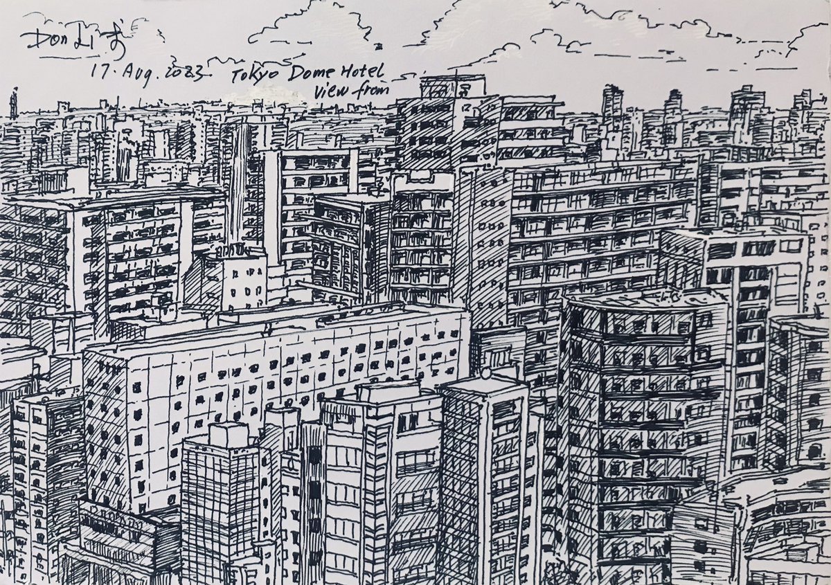 donliart's tweet photo. Sketch. View From Tokyo Dome Hotel https://t.co/90FAlzAG8y