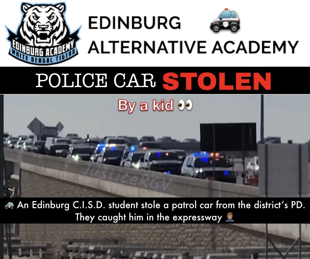 🚨 #BreakingNews A kid stole a patrol unit 🚓 of the Edinburg Consolidated Independent School District Police Department that was stationed at the Edinburg Alternative Education Academy. They caught him already.

#JusticeRGV #grandtheftauto #riograndevalley. #edinburgtx