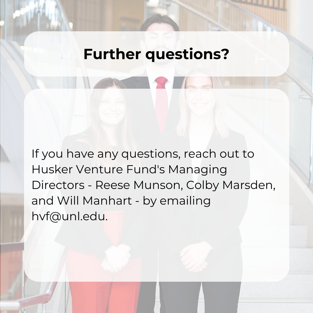 Husker Venture Fund's Venture Bootcamp applications are OPEN!🚀 Apply at the link in our bio by Sunday, September 24 at 11:59 pm if you are a UNL student interested in #VentureCapital investing and #entrepreneurship. 

#StartSomething #GrowSomething