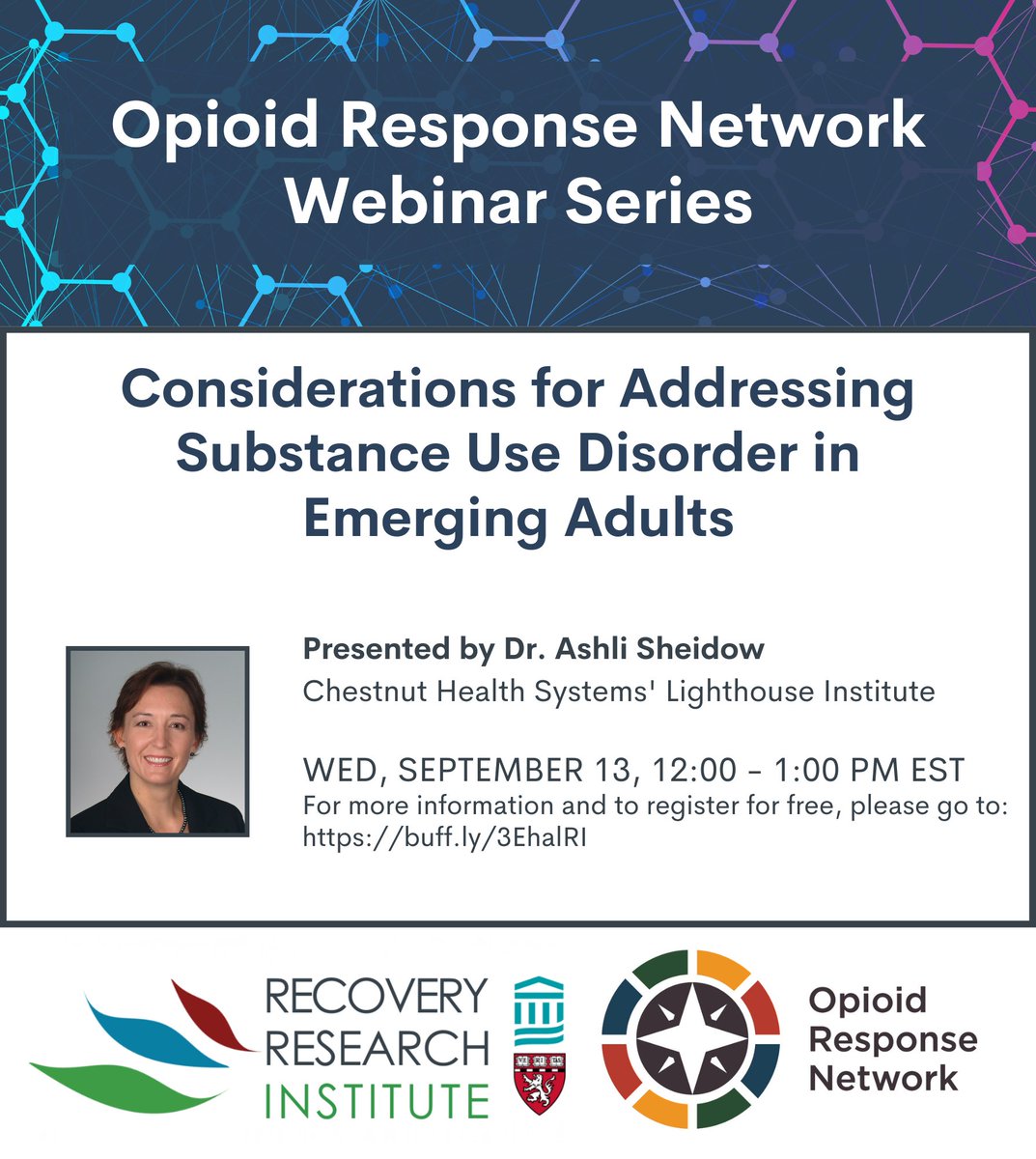 Dr. Ashli Sheidow, a JEAP Initiative Scientist, will be giving a presentation this Wednesday (9/13) at a webinar hosted by the Opioid Response Network in partnership with <a href="/RecoveryAnswers/">Recovery Research Institute at MGH</a>.

Register for the webinar here: buff.ly/3EhalRI