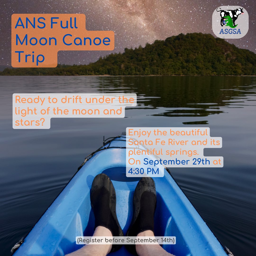 ASGSA_UF's tweet photo. This one is gonna be fun! 🤩🛶🌖✨
Don’t miss the chance to see the full moon and stars from the Santa Fe River. The event is scheduled to take place on September 29
Please RSVP to confirm assistance and help us to organize this:
https://t.co/OJVrah6g55
#UF
#ANSCI
#CANOE https://t.co/MQjSEUF1Xj