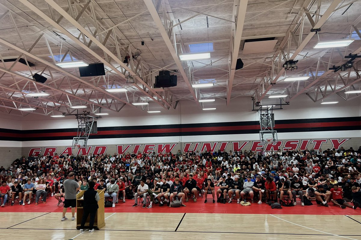 VikingAthletics's tweet photo. A kick off to the new school year with a reminder of what it means to be a Grand View Viking! 

A warm welcome from @GVPrez to our student athletes, a touch on Champions of Character by head men’s wrestling coach @NickMitchell_GV and a look into @WellnessUnivers by @gvathsuccess & Bill Dean.

Let’s have a year‼️

#Voyage2Viktory
