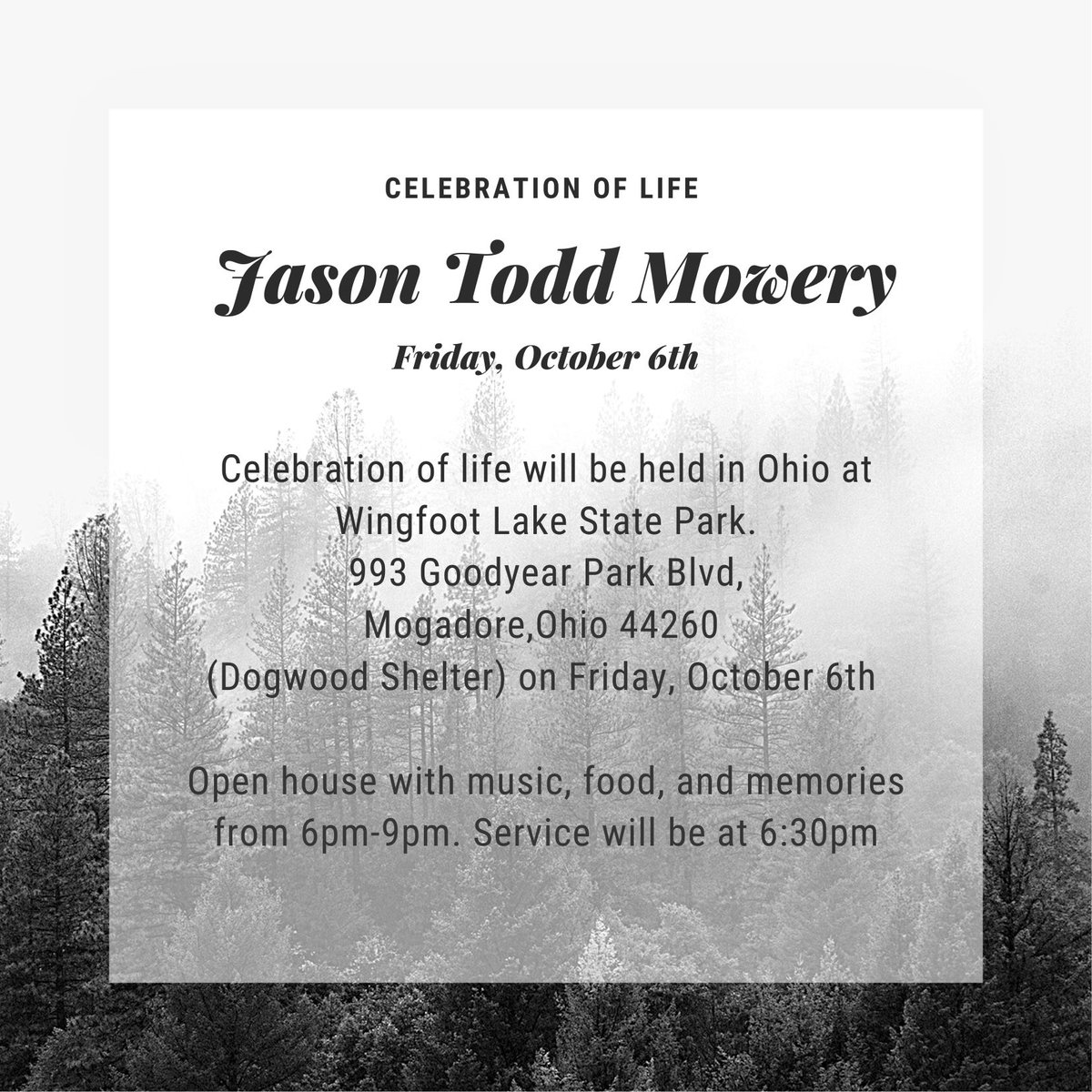 UppyArt's tweet photo. Please join us in celebrating the life of our dear Jason Mowery on the evening of Oct. 6th. 

Details below. 

Please share with friends, family, and loved-ones. https://t.co/aF4obblYRW