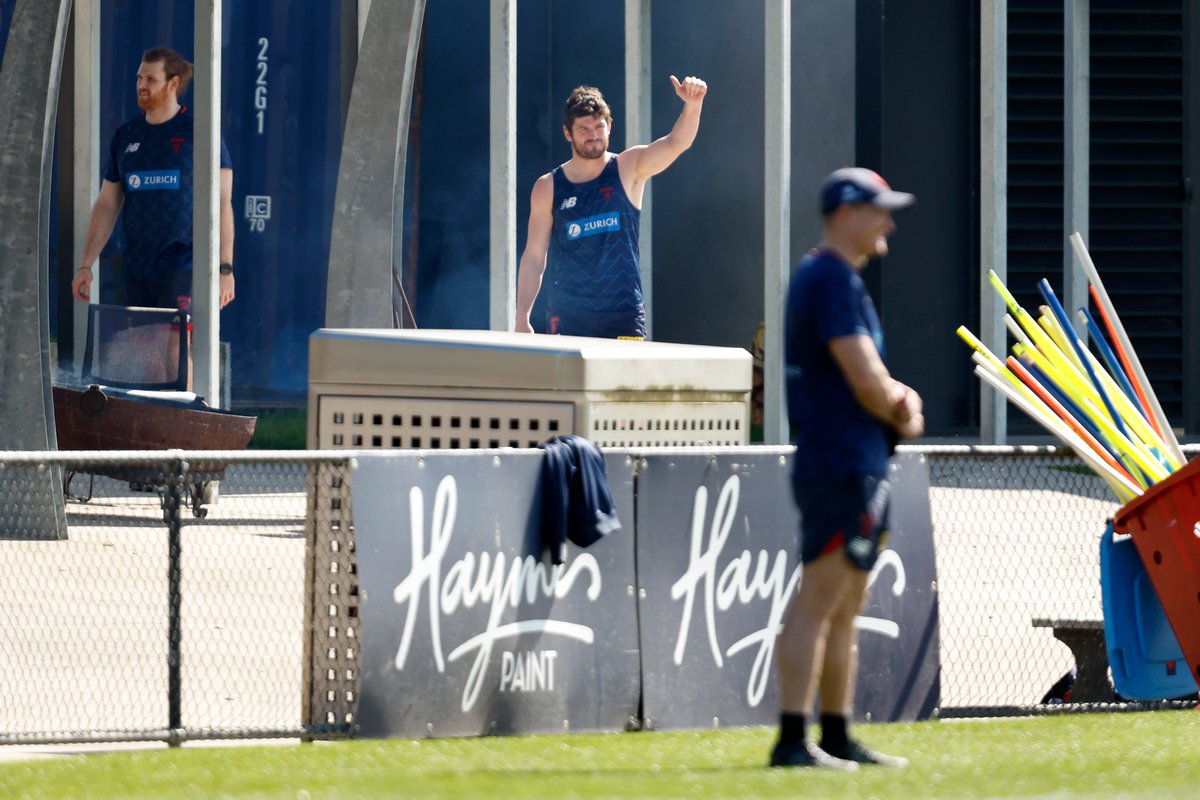 AFL's tweet photo. Great to see Gus back at @melbournefc training this morning 🙌 https://t.co/jKuTEBBE4m