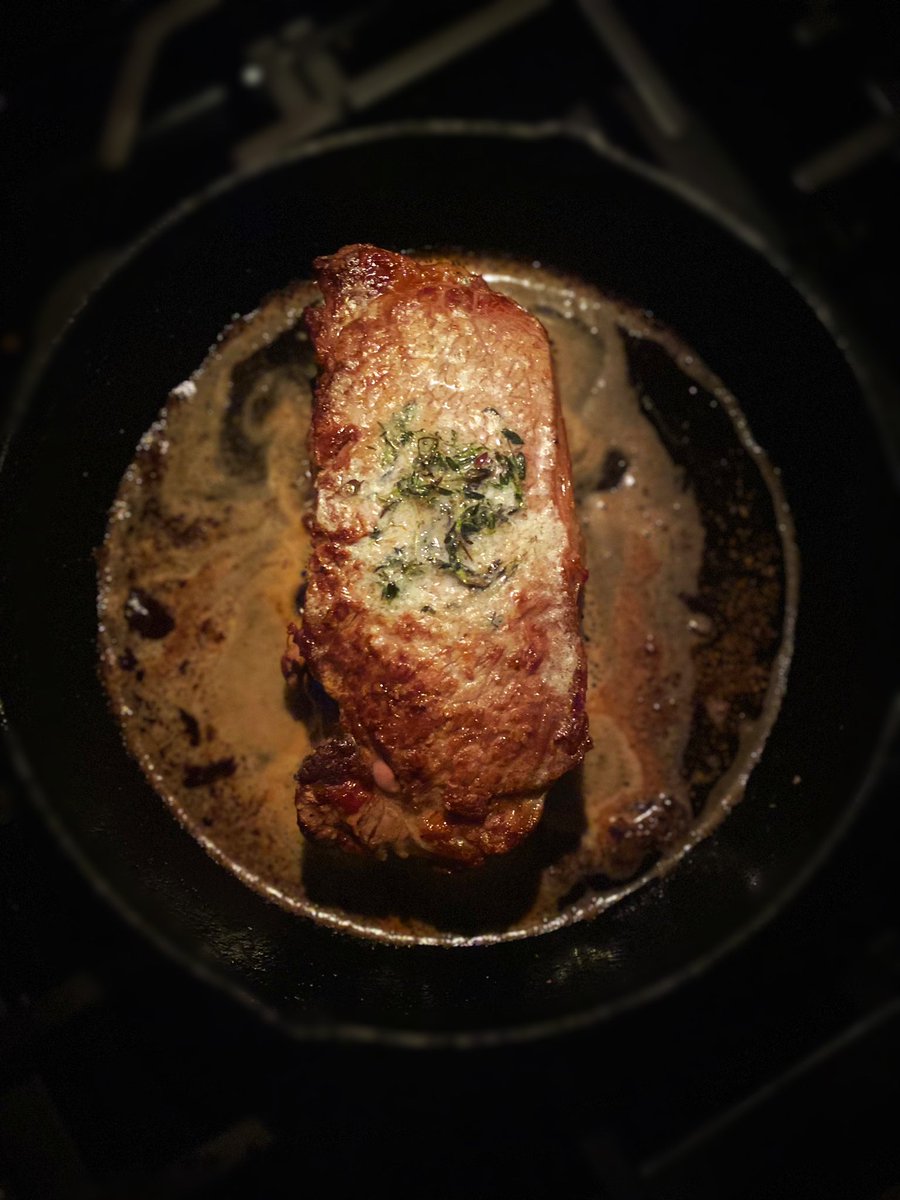 #Beef… it’s what’s for dinner on Monday night😏 Strip Steak with Herbed Butter #gorare #castiron #gasstove #seared #stripsteak