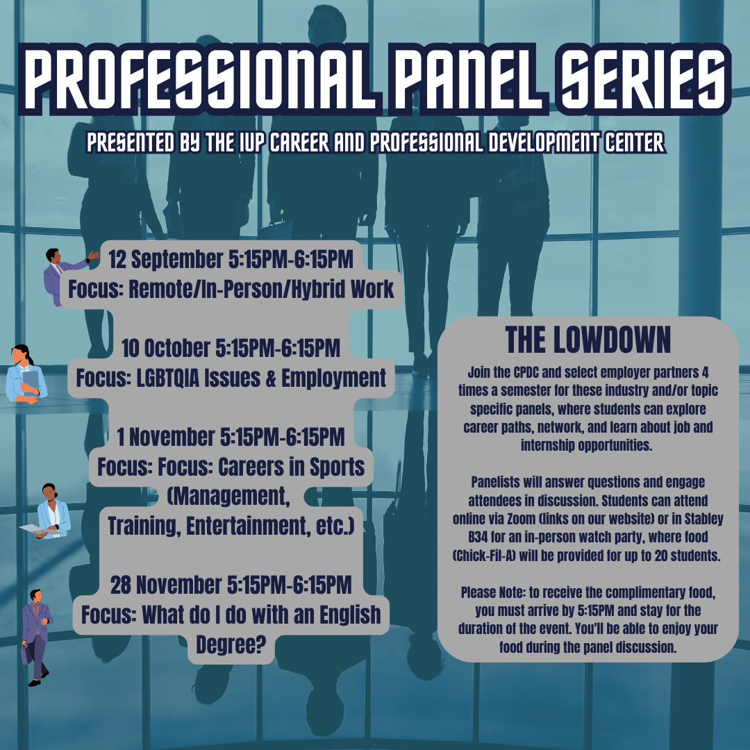 IUPCPDC's tweet image. Stop by TODAY September 12th at 5:15 pm to discuss issues involving, remote,
hybrid, and in-person work. 

#IUPStartsCareers
#professionalpanel #remotework #workfromhome #careerreadiness