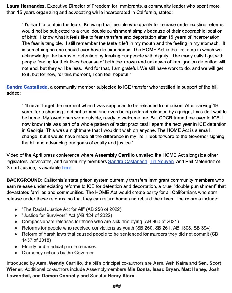 NEW! The #HOMEAct by <a href="/AsmCarrillo/">Wendy Carrillo</a> heads to Governor <a href="/GavinNewsom/">Gavin Newsom</a>’s desk after passing the Senate (29-9) with overwhelming support! 🎉🎉 Read our full statement ⬇️  1/