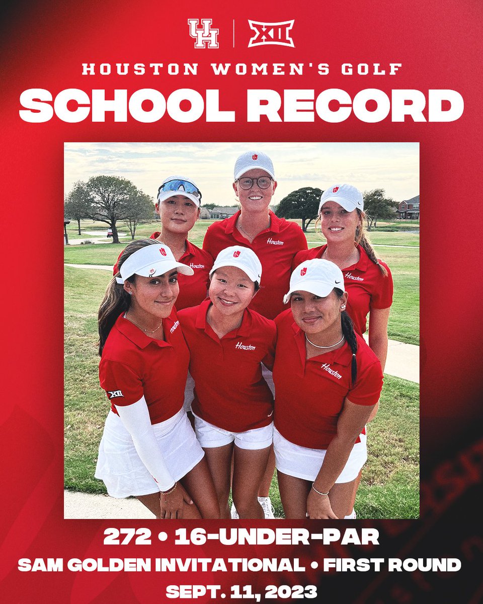 What a first day for Coogs!

– School-record 16-under 272 in First Round
– 8-shot lead entering Final Round

– Moa Svedenskiold leads at -10
– <a href="/ellengbyates/">ellen</a> t-3rd at -8
– Nicole Abelar t-5th at -7

#GoCoogs 🐾

🔗 – bit.ly/44MDIpU
📊 – bit.ly/3PwKCLr