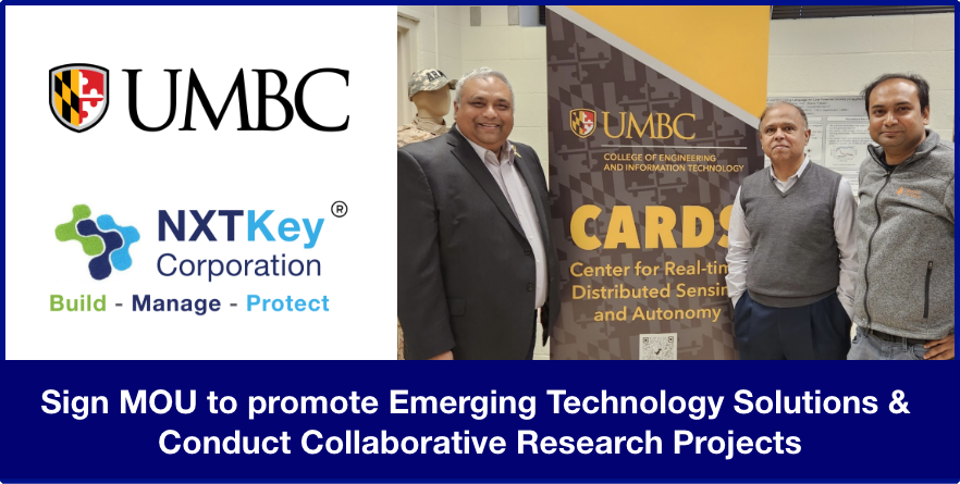 nxtkeycorp's tweet photo. Very exciting to announce MOU with University of Maryland Baltimore County (UMBC) to promote #EmergingTechnology Solutions , Conduct #collaborativeresearch and #SponsoredResearch Projects, Engage in #TechnologyTransfer and Develop relationships with vendors/sponsors. https://t.co/A79B8R0Bem